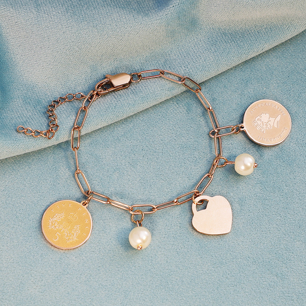 Custom Name Heart Pendant Chain Bracelet