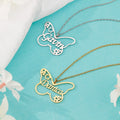 Butterfly name necklace with custom cut-out script pendant in gold, silver and rose gold