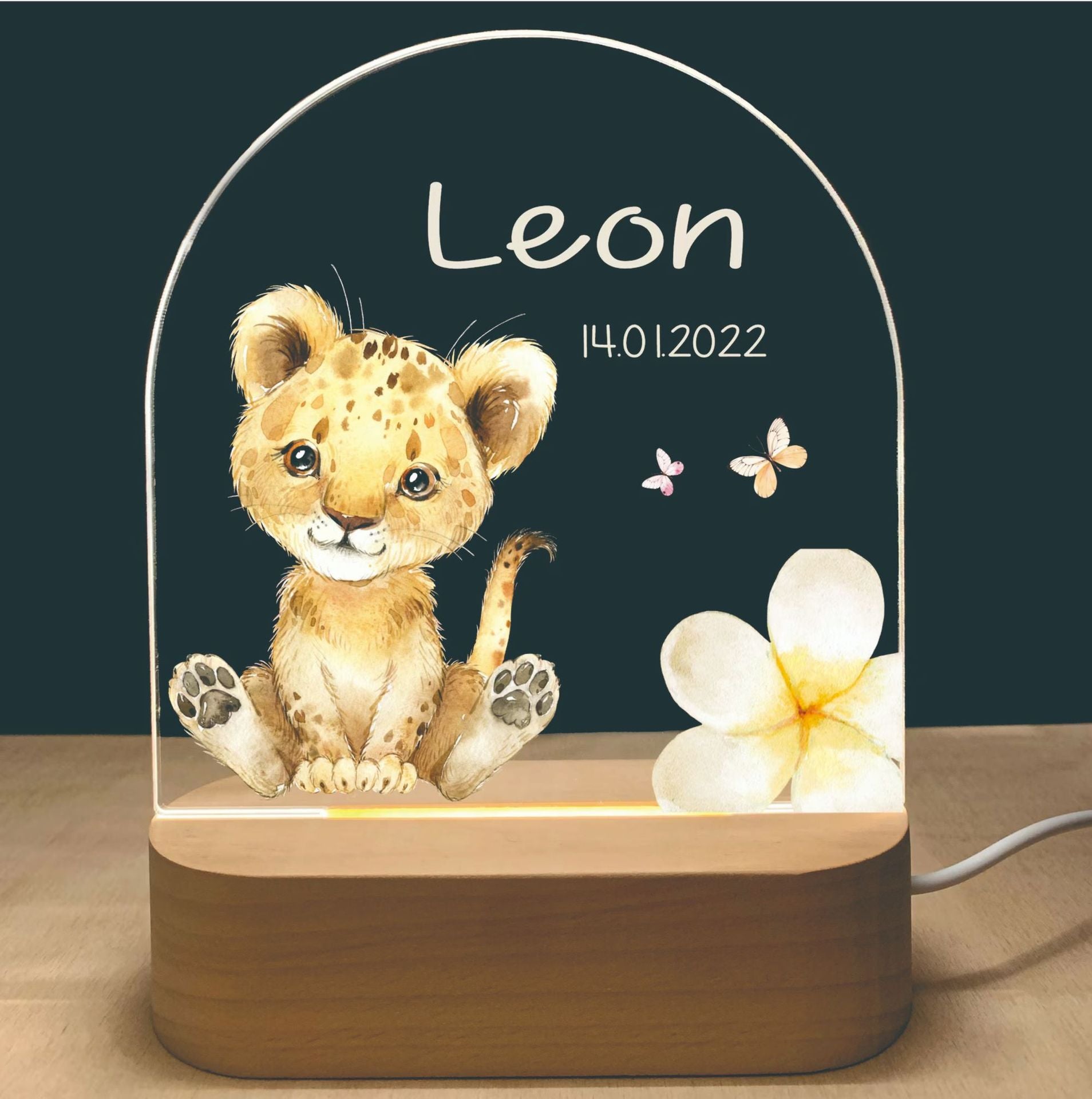Personalised Kids Night Light With Custom Name - Leopard