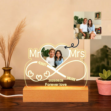 Personalised Couple Infinity Night Light – Custom Photo & Name LED Gift