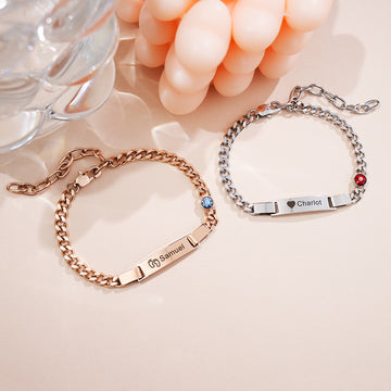 Custom Engraved Name Bracelet with Birthstone