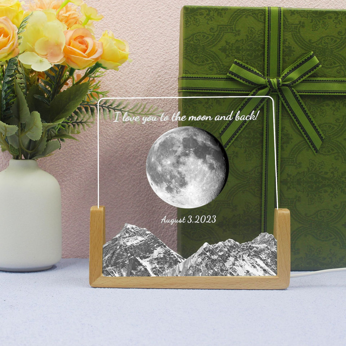 Personalised moon phase night light with custom date engraving – unique keepsake gift