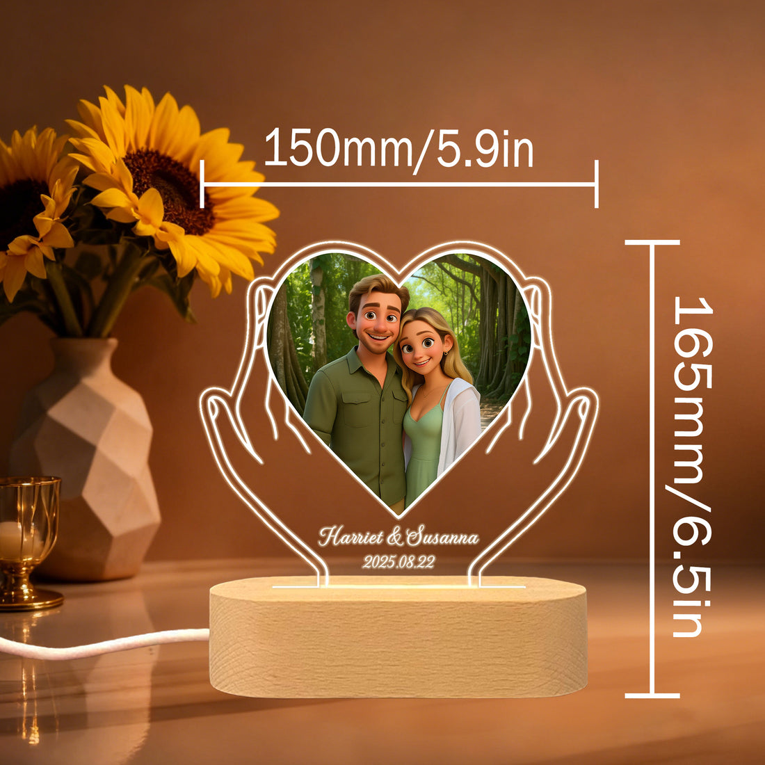 Personalised Hands & Heart Couple Night Light – Custom Photo & Name LED Gift