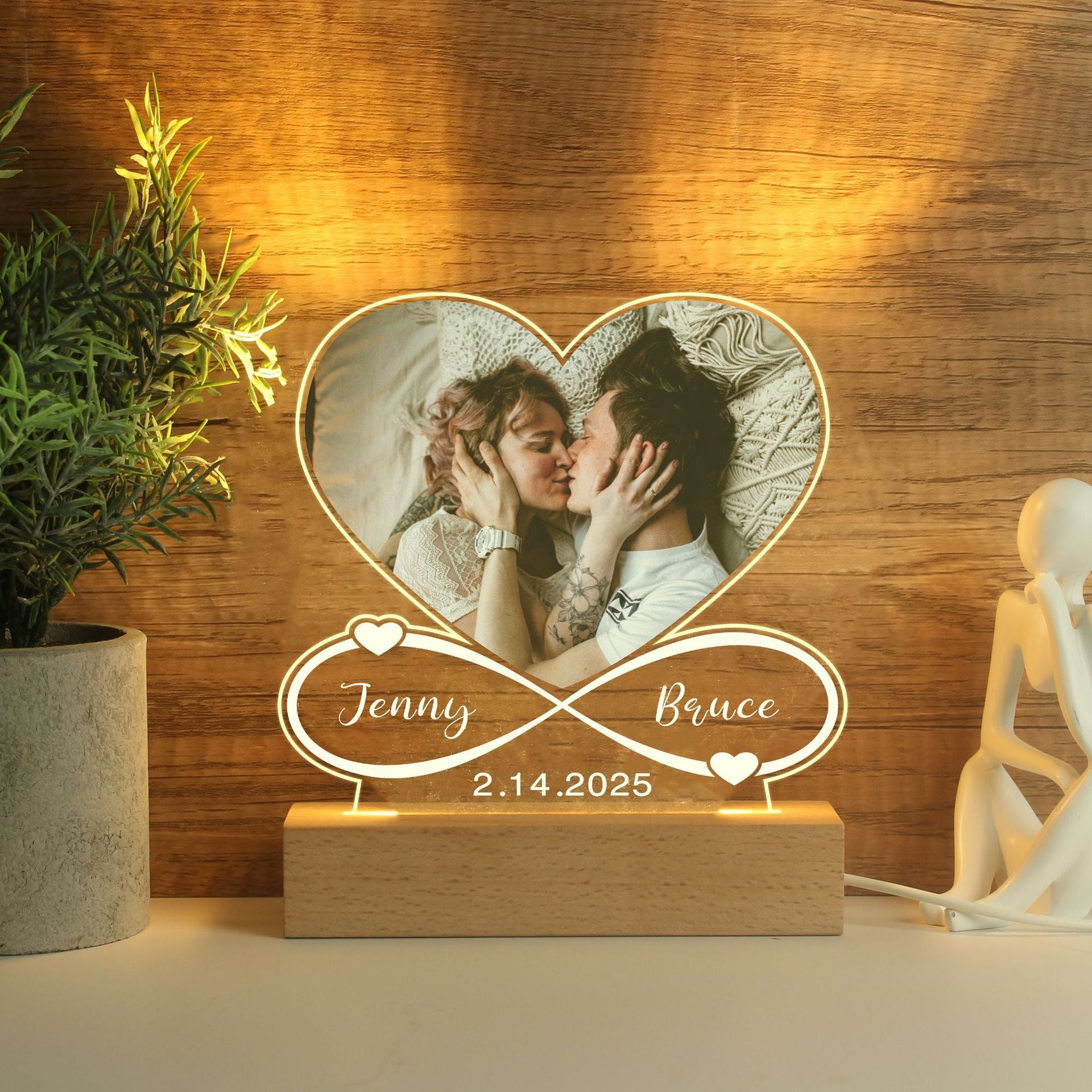 Personalised Heart Couple Night Light With Custom Photo