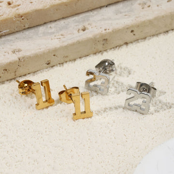 Gold and silver personalized number stud earrings – stainless-steel minimalist jewelry gift for women