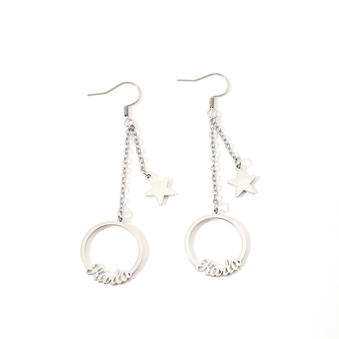 Personalised Star Chain Hoop Earrings – Custom Name Drop Earrings