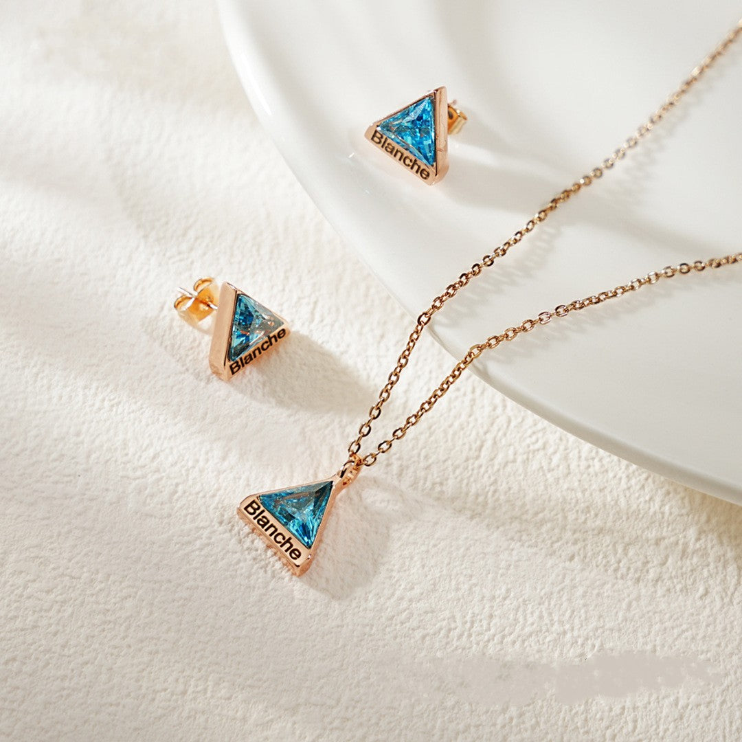 Triangle birthstone necklace with custom engraved name on pendant