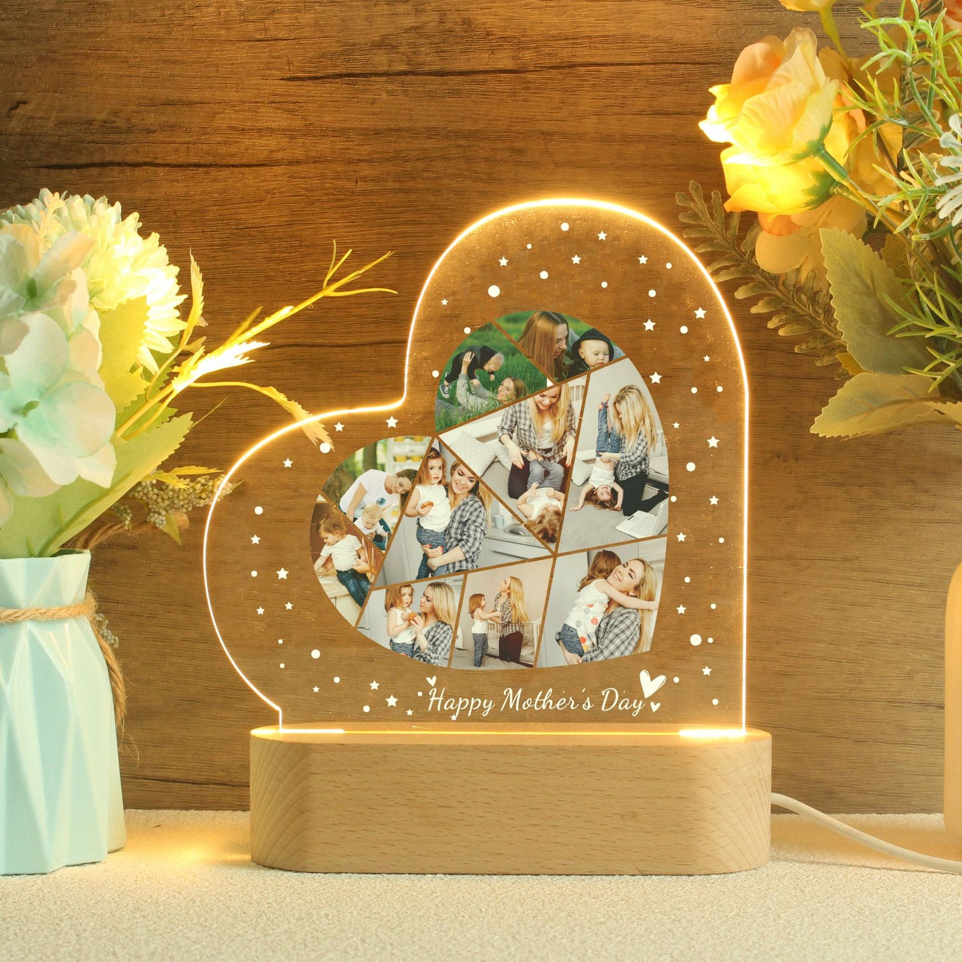 Personalised Heart Night Light With Custom Photo Mother's Day Gift