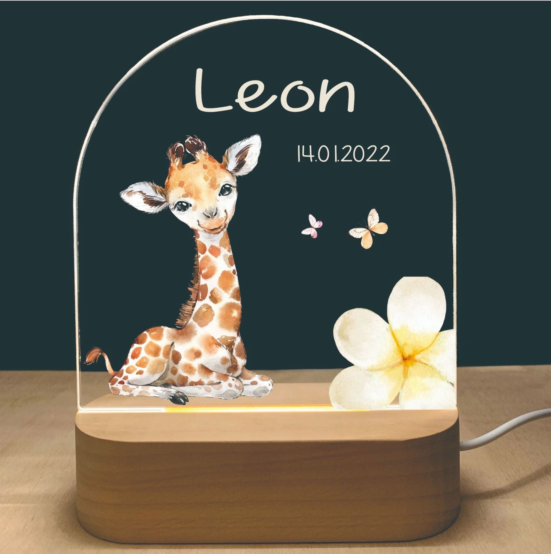 Personalised Kids Night Light With Custom Name - Giraffe