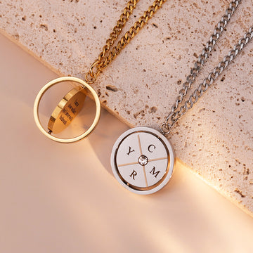 Personalised Compass Spinner Necklace – Custom Engraved Rotating Pendant