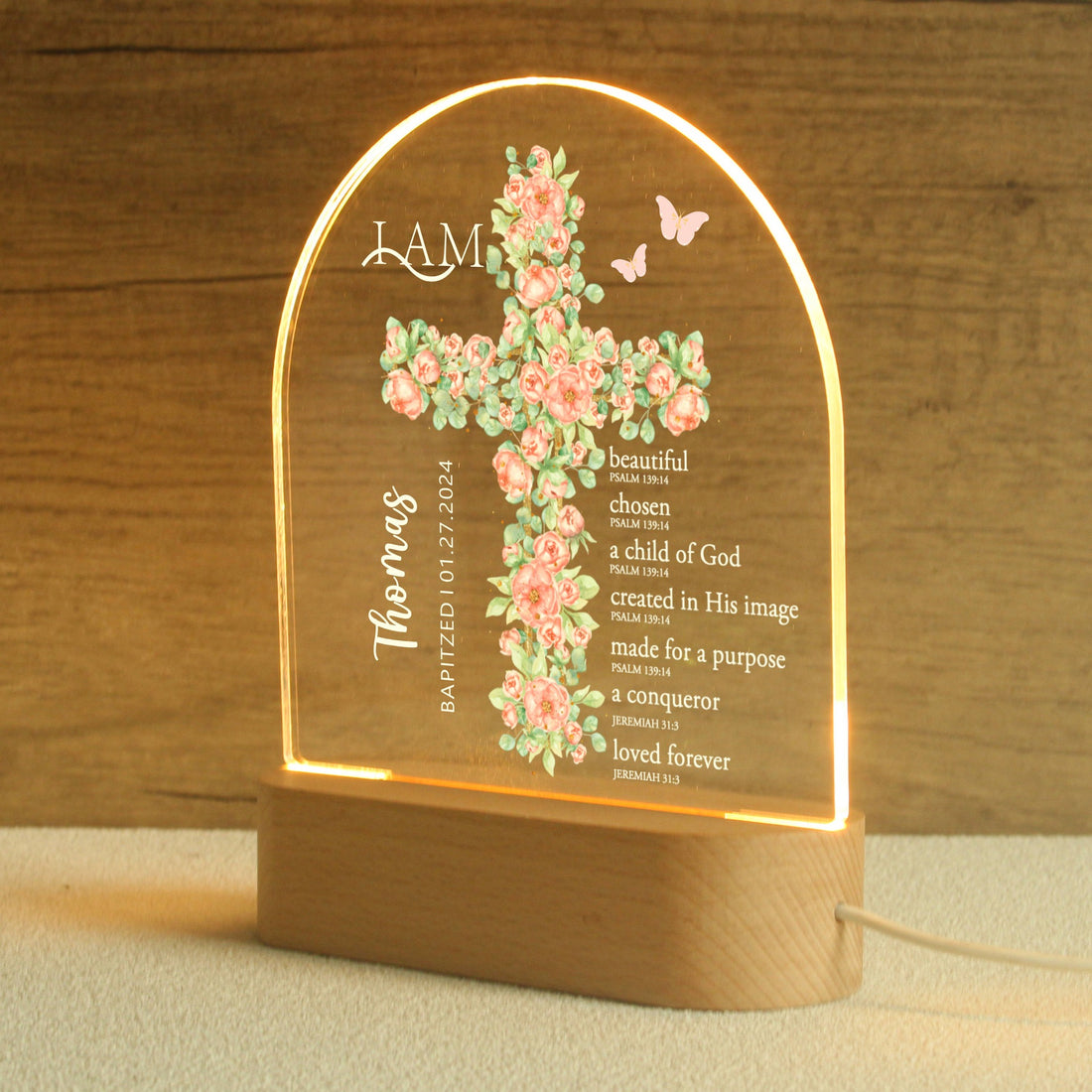 Personalised baptism night light with baby’s name and date – keepsake Christening gift