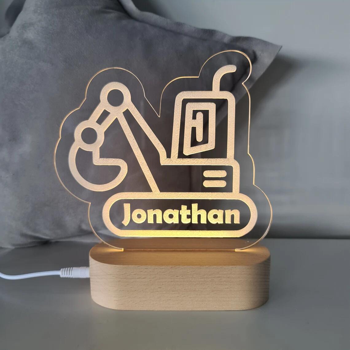 Personalised Kids Night Light With Custom Name - Digger