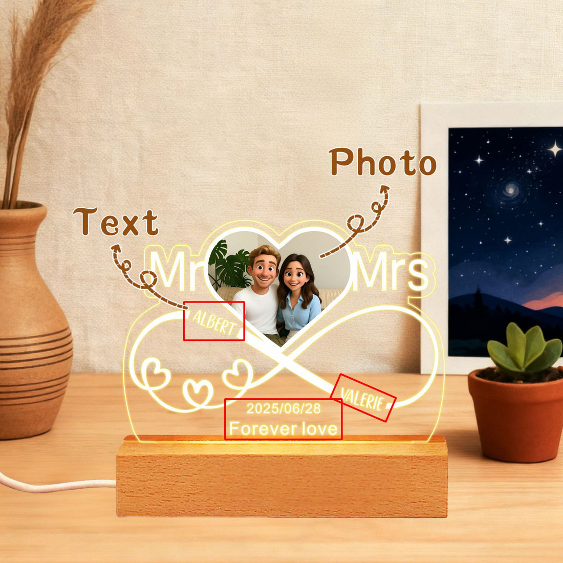 Personalised Couple Infinity Night Light – Custom Photo & Name LED Gift