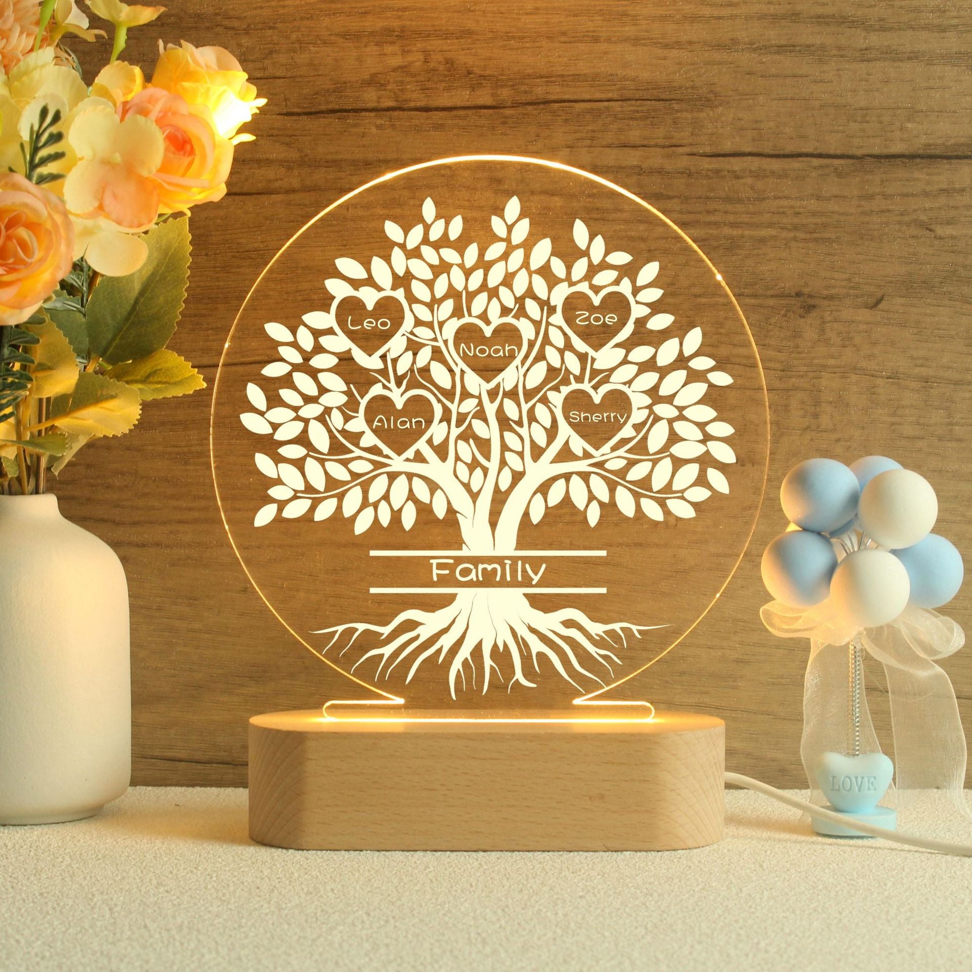 Personalised Family Tree Night Light With Custom Names
