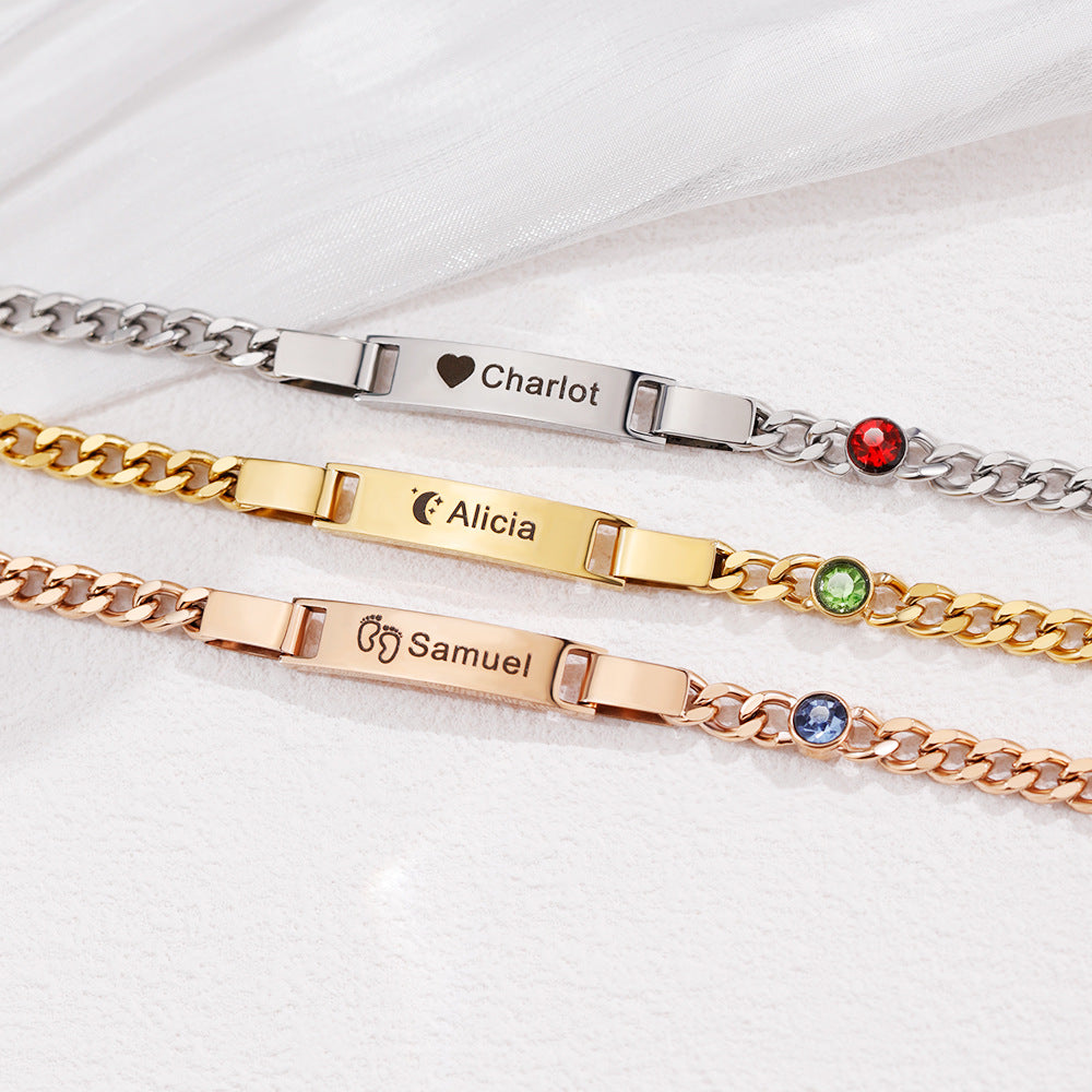 Custom Engraved Name Bracelet with Birthstone