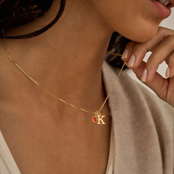 Personalised Letter Pendant with Birthstone Necklace