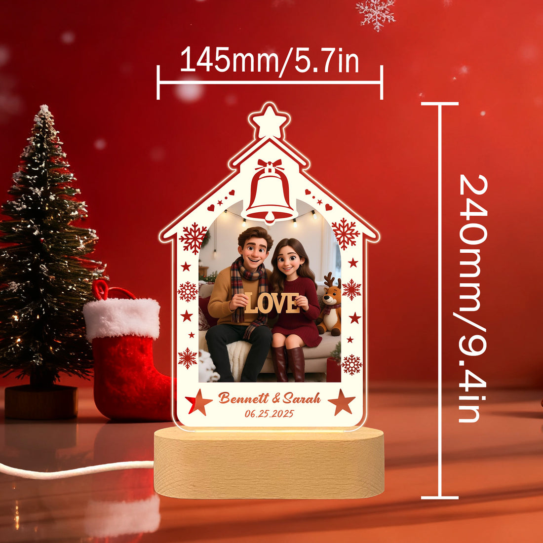 Custom Christmas House Photo Night Light with LOVE sign – Personalised Couple Gift NZ