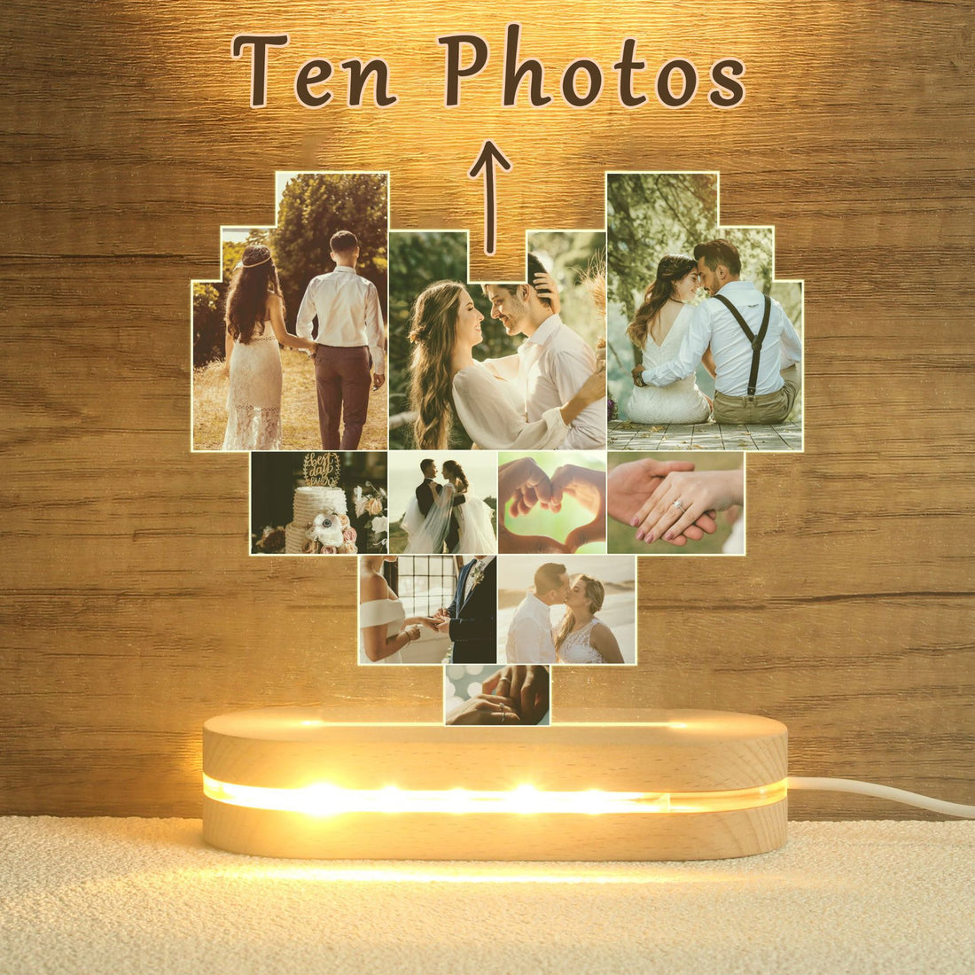 Heart-shaped personalised night light with custom photos – gift for her or baby