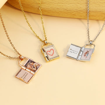 Personalised Photo Book Locket Necklace – Custom Engraved Mini Album Pendant