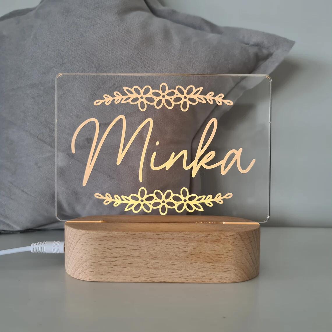 Personalised Kids Night Light With Custom Name - Flower crown