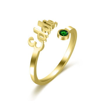 Personalised Name Birthstone Ring – Custom Adjustable Gift for Her