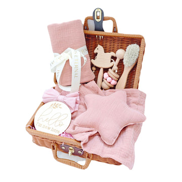 Hello Little Star Newborn Keepsake Baby Gift Basket - Pink