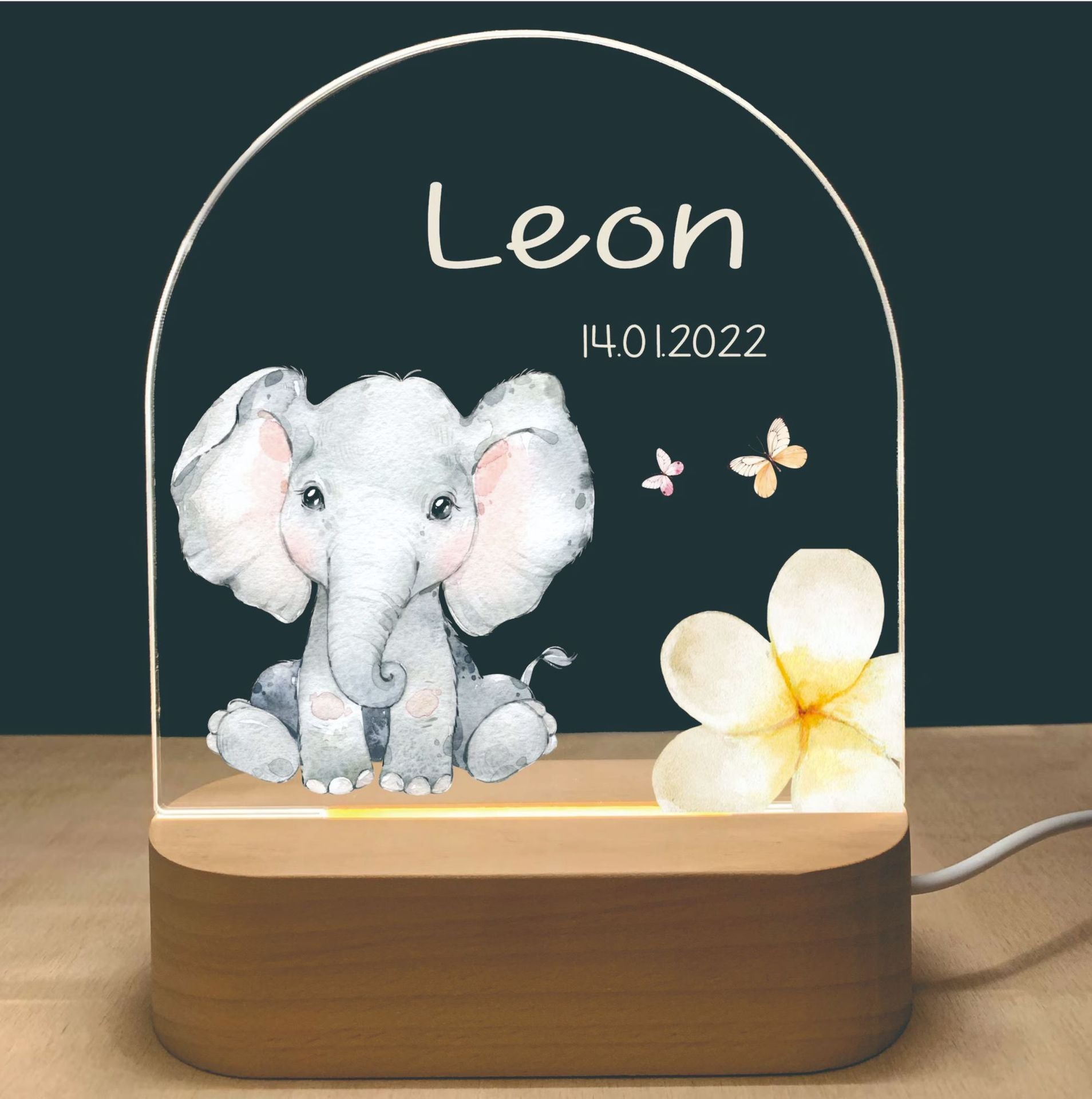 Personalised Kids Night Light With Custom Name - Elephant