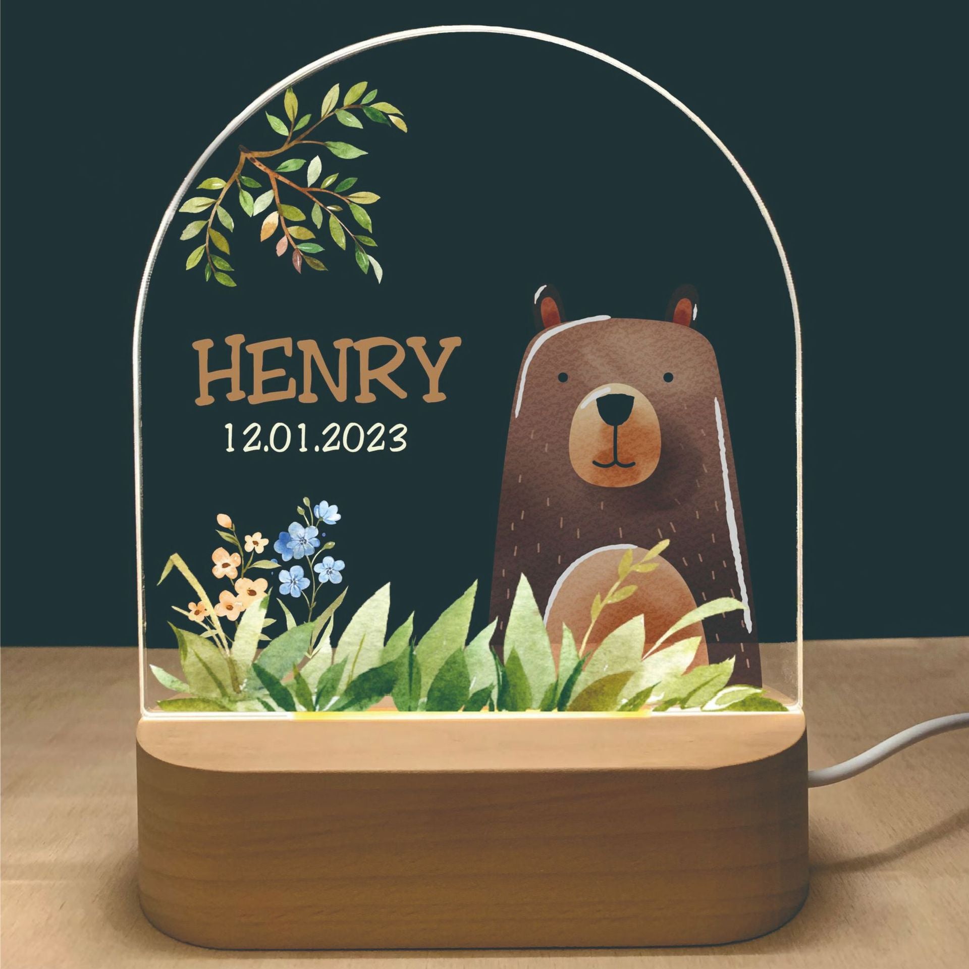 Personalised Kids Night Light With Custom Name - Bear