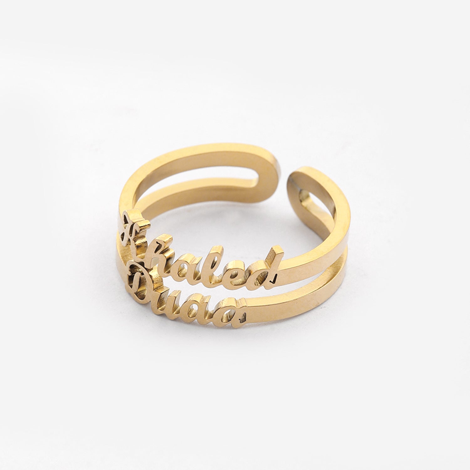 Personalised Double Name Ring – Custom Adjustable Couple or Friendship Gift