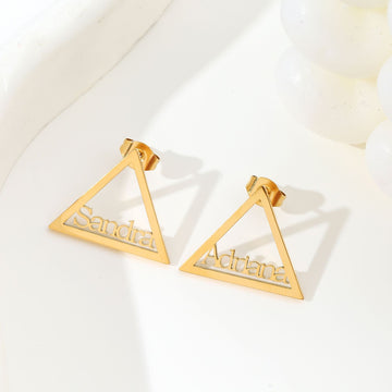 Personalised Triangle Name Stud Earrings – Custom Geometric Earrings for Her