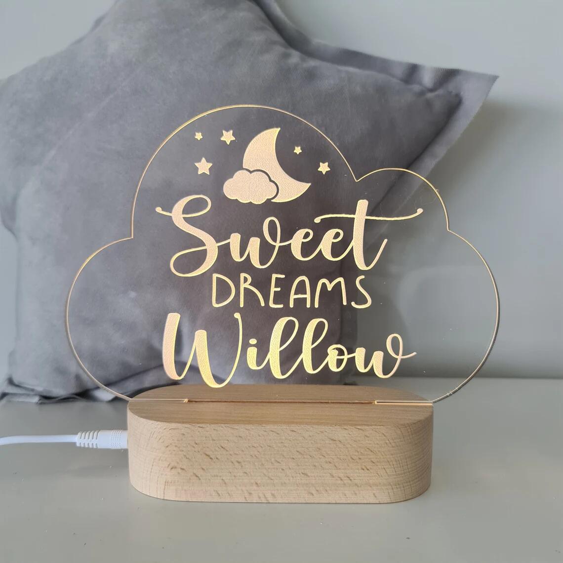 Personalised Kids Night Light With Custom Name - Sweet Dreams
