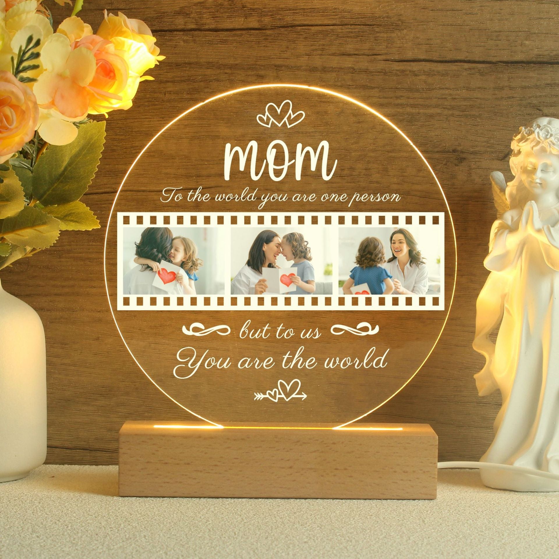 Personalised Wooden Base Night Light With Custom Names