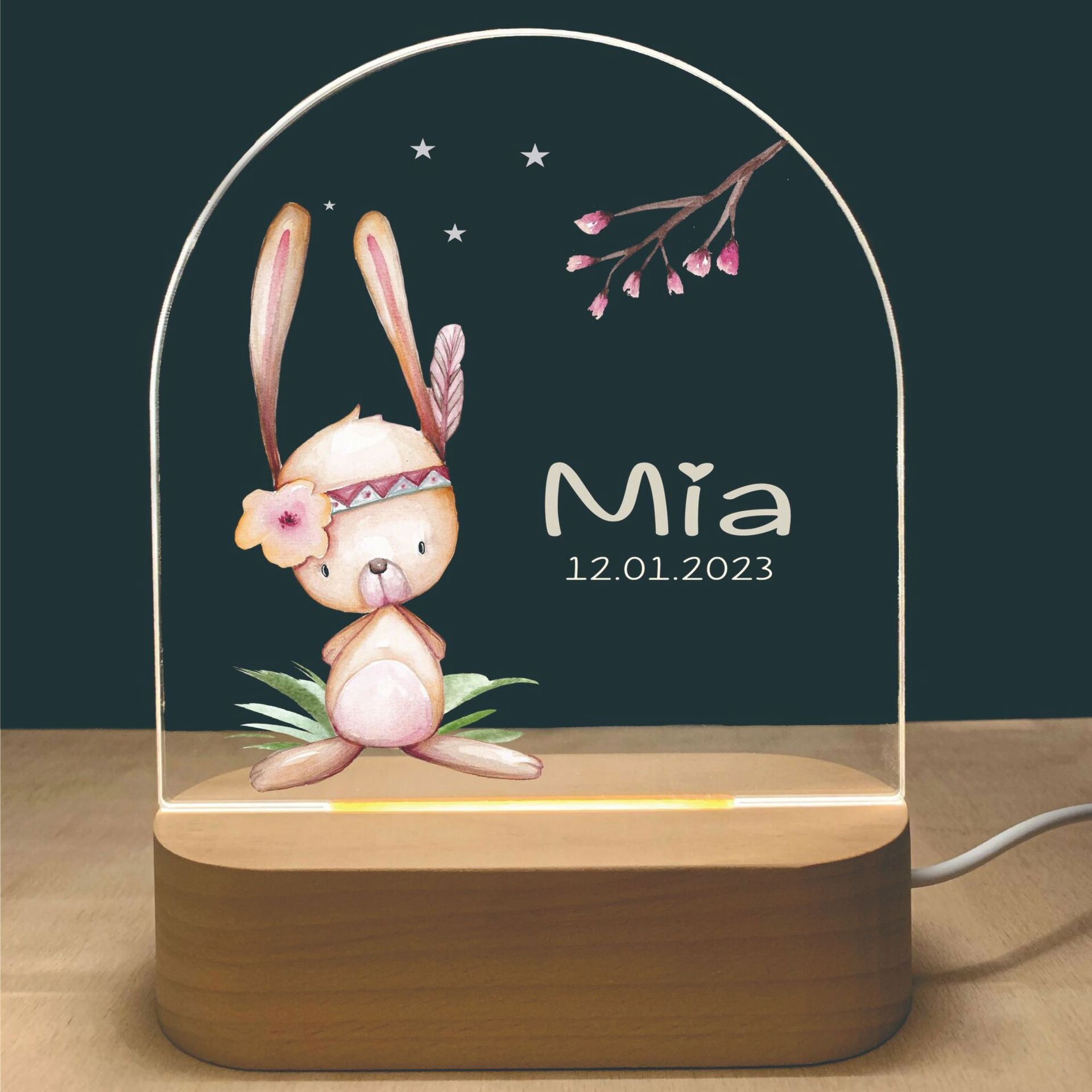 Personalised Kids Night Light With Custom Name - Bunny