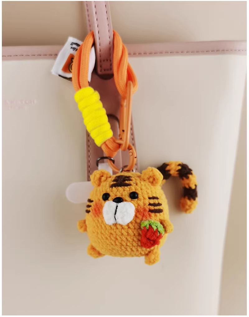 Chubby Tiger handmade crochet charm bag charm and keyring cute gift
