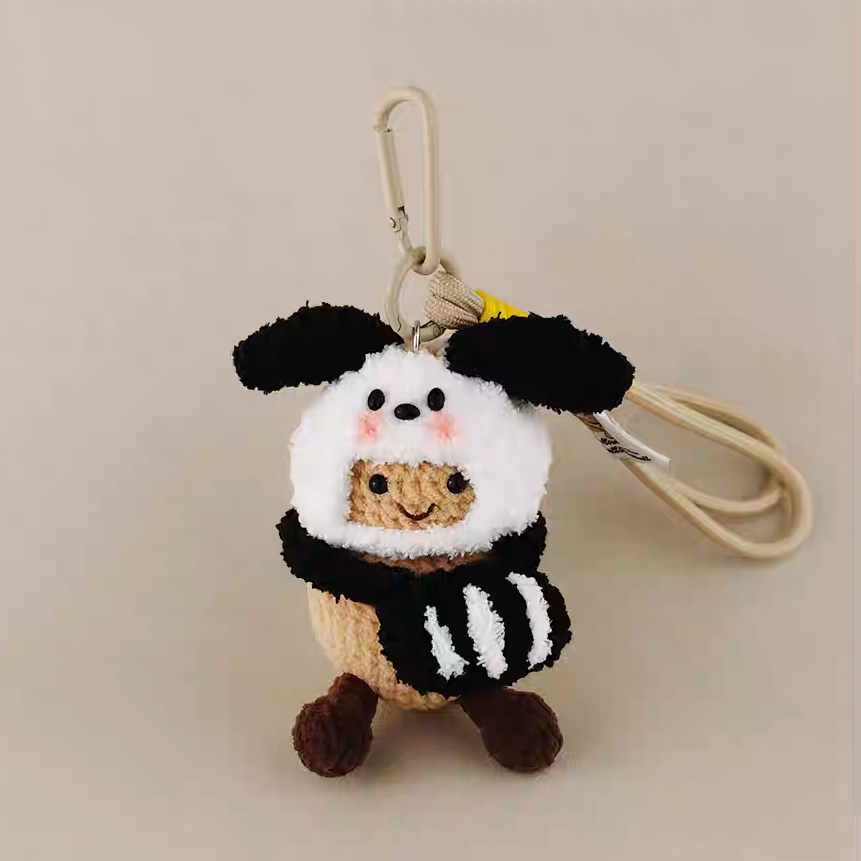 Playful Comfort handmade crochet charm dog costume bag charm and keyring gift for her
