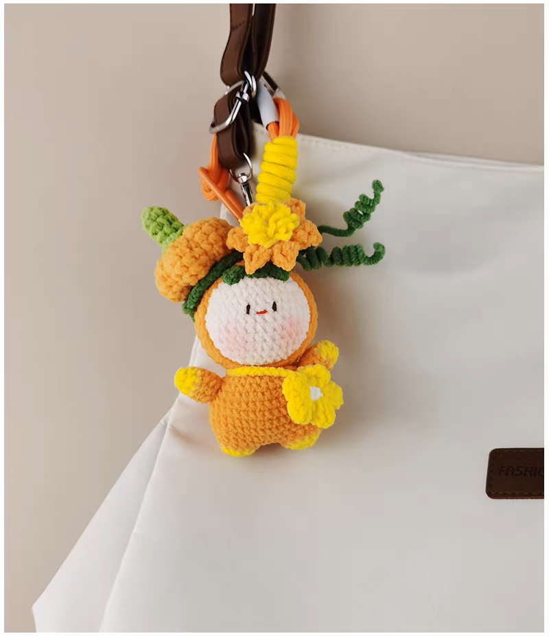 Golden Blessing handmade crochet charm pumpkin bag charm and keyring gift for her
