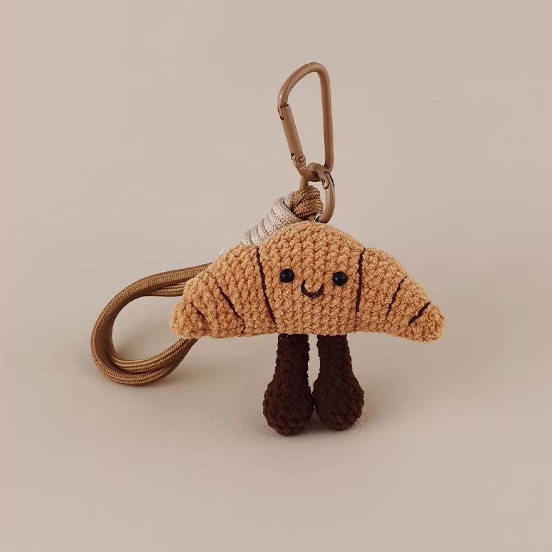 Cozy Bite handmade crochet charm croissant bag charm and keyring gift for her
