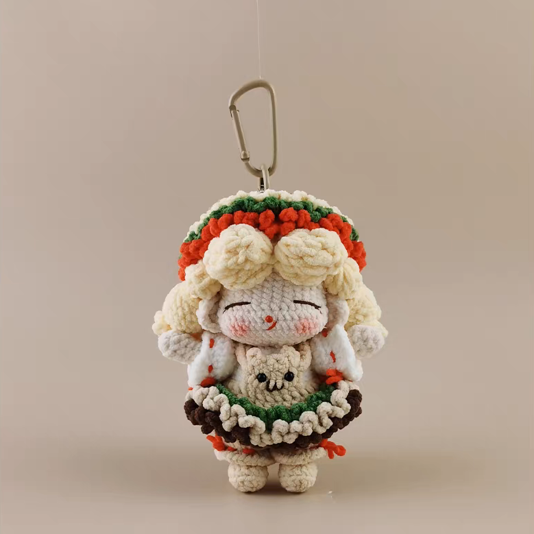 Happy Bite handmade crochet charm burger girl bag charm and keyring gift for her
