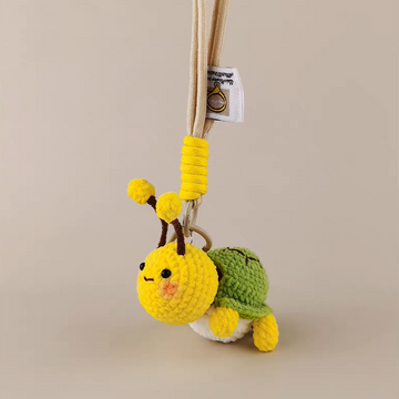 Slow Joy handmade crochet charm bee and turtle bag charm and keyring gift for her
