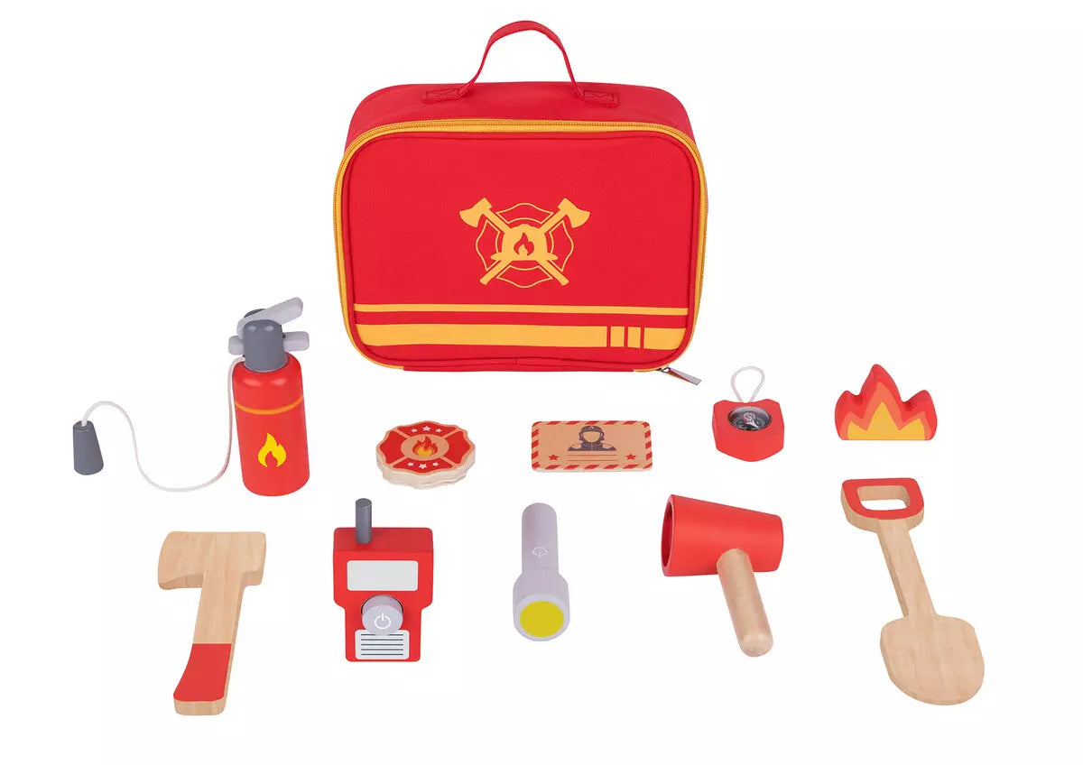 Tooky Toy Wooden Firefighter Play Set In Carry Bag