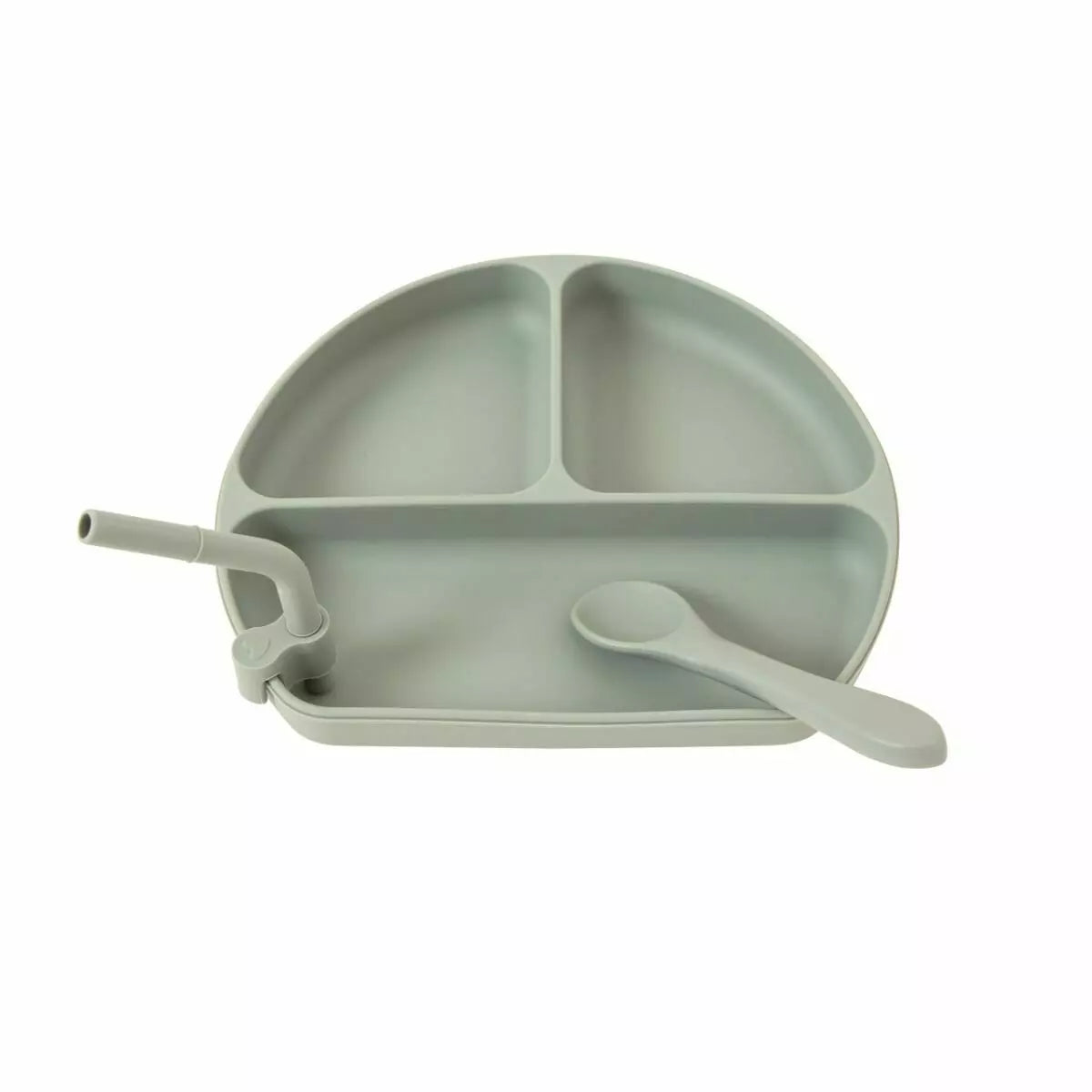 All4Ella Silicone Plate with Straw & Spoon - Olive
