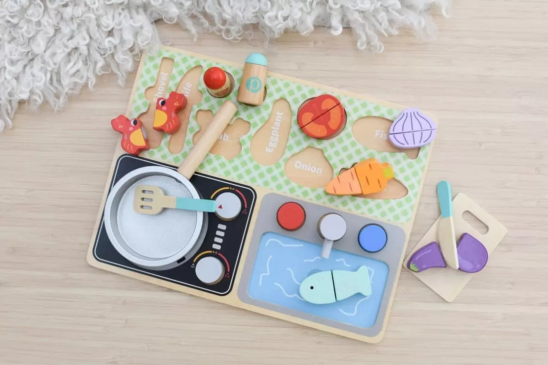 Tooky Toy Wooden Kitchen Pretend Tabletop Fun Play Set