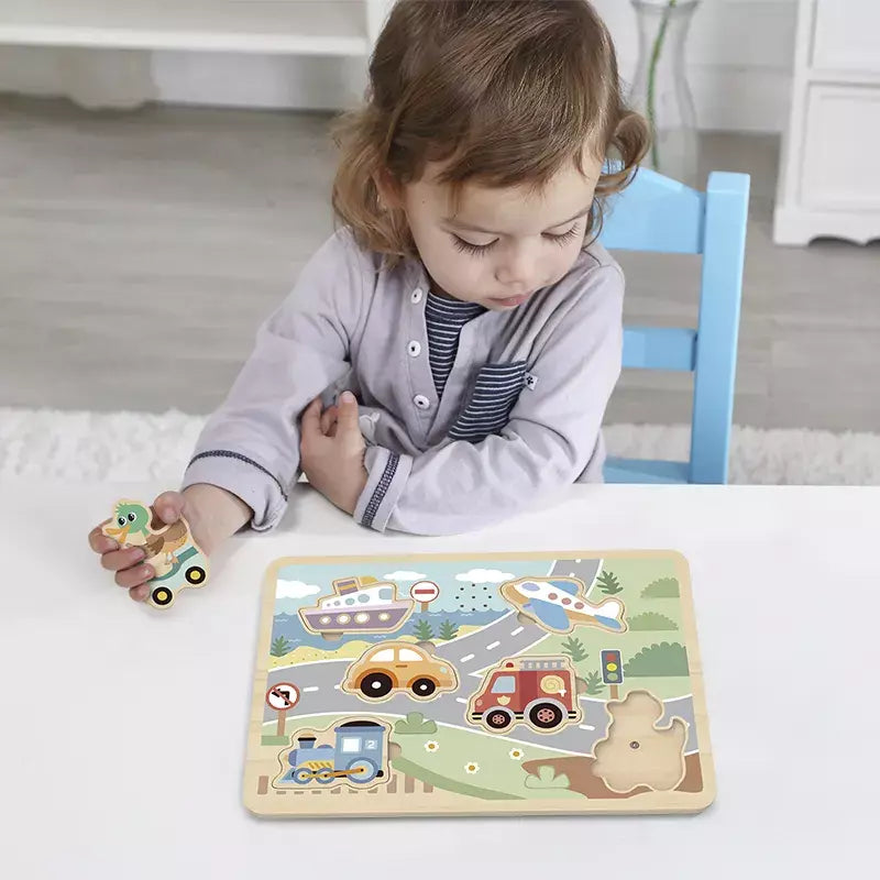 Tooky Toy Wooden Sound Puzzle with Real Human-sounding Voice - Vehicle