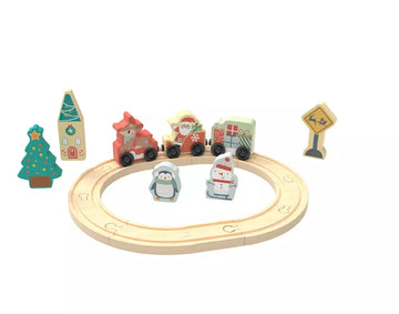 Hi Pando Christmas Wooden Tabletop Rail Road Play Set