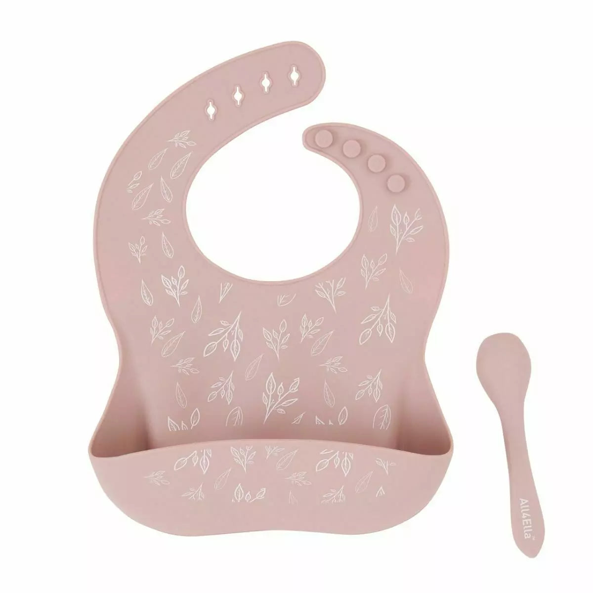 All4Ella Silicone Bib with Spoon - Dusty Pink