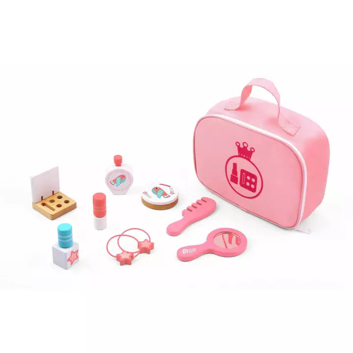 Girl's Pink Make-up Wooden Play Set In Carry Bag