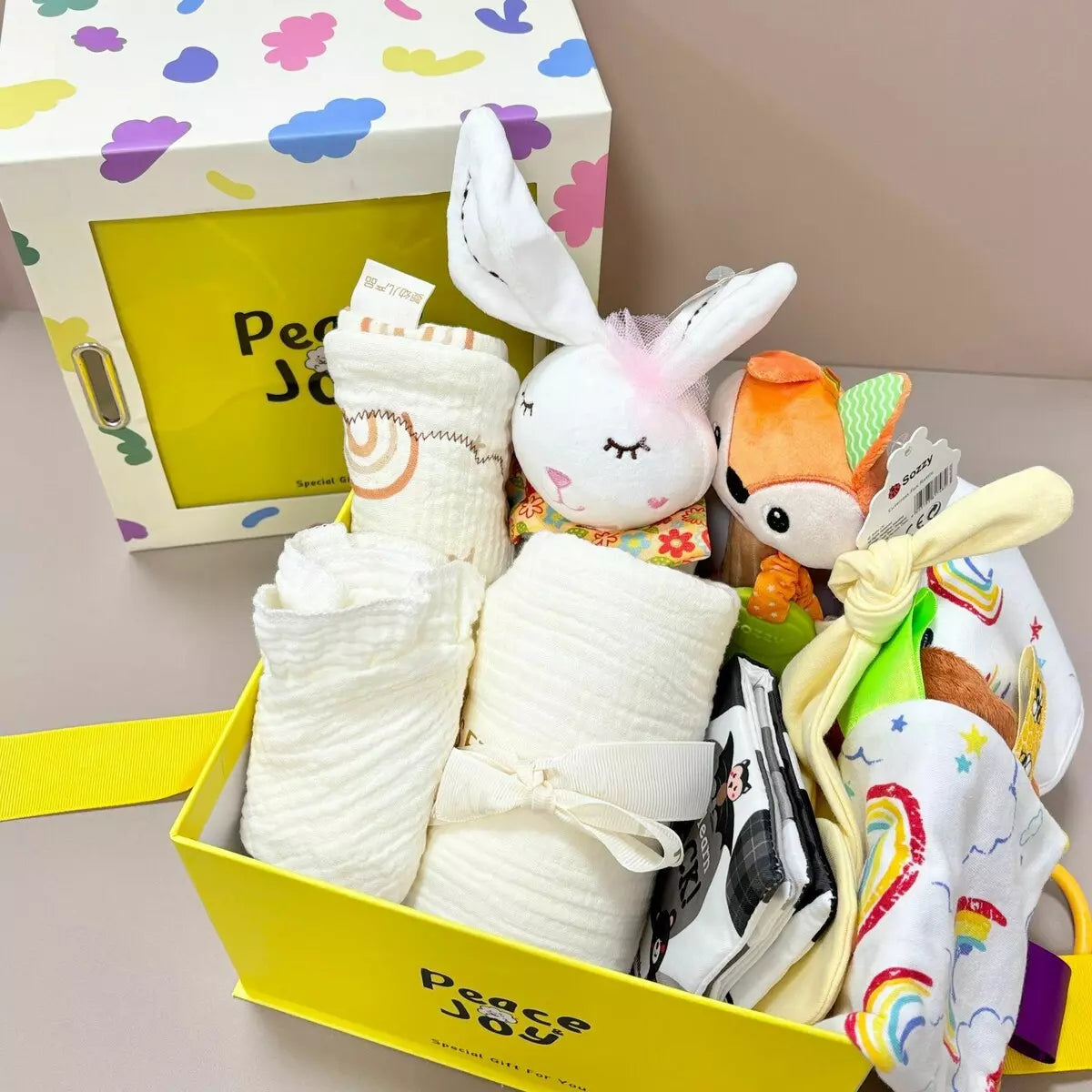 Cheerful Baby Gift Box 10 Piece Newborn Essentials Set - Yellow